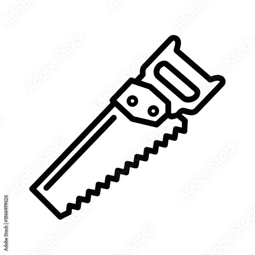 minimal line icon of a handheld wood saw for carpentry blogs, diy renovation websites, woodworking tutorials, hardware store catalogs and professional manuals