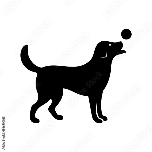 Silhouette of dog playing with a ball in the air animation