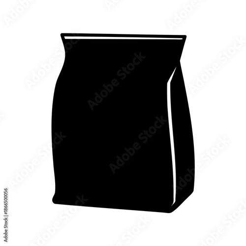 A simple black silhouette of a common paper bag with filled contents