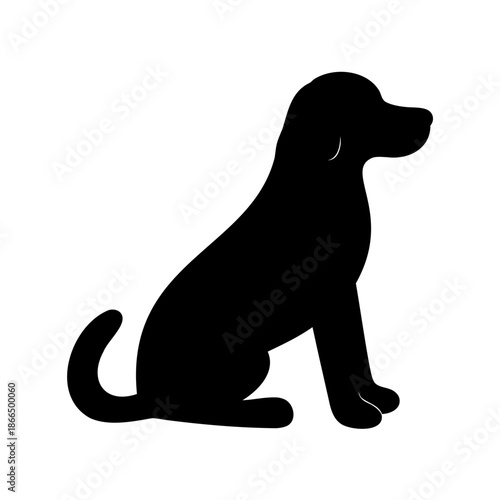Silhouette of a sitting dog in black against a white background