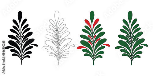 Plant Motif Bundle with Outline and Silhouette Design Versions