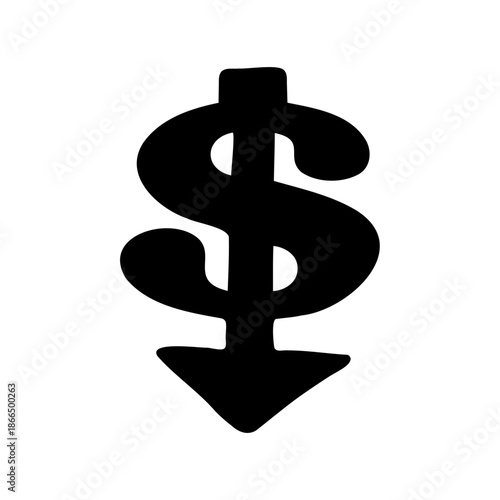 Simplified Dollar Sign with Downward Arrow Illustrating Financial Decline or Recession