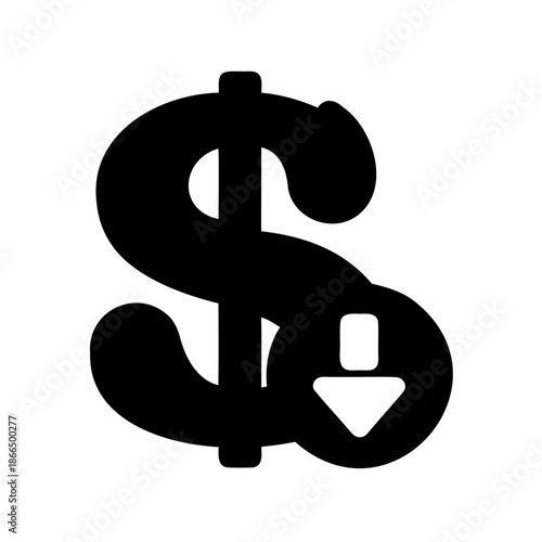 Dollar sign with a downward arrow indicating price reduction and decrease