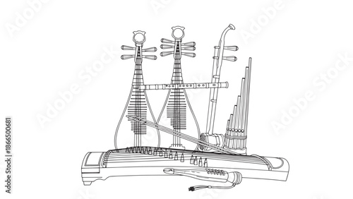 Sketch of a vintage sailing ship with tall masts and rigging in classic style.