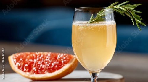 Effervescent grapefruit spritz embraces rosemary's whisper, evoking Solstice Serenade, botanicals, and tranquil libation rituals of Yule celebrations