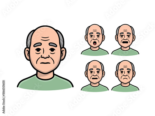 Cartoon Old Man Facial Expressions