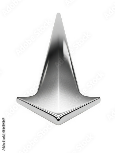 Sleek chrome downward arrow symbol isolated.