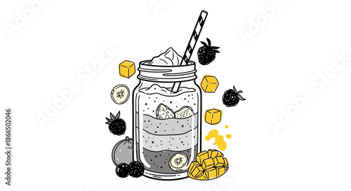 Mason Jar with Fruits and Spoon.