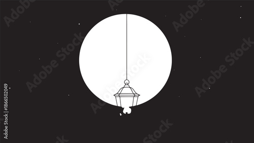 Nighttime silhouette of a hot air balloon with basket against a dark sky.