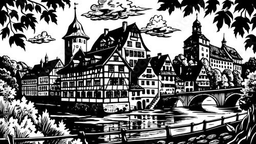 Very beautiful autumn view of Bamberg old town in Bavaria, Germany, featuring romantic timber-framed architecture, riverside scenery, and historic charm along the famous Romantic Road.