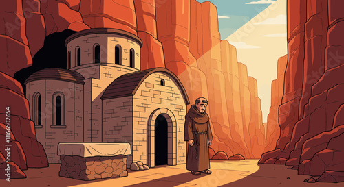 Monk at Desert Monastery A Spiritual Journey.