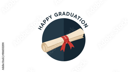 Happy Graduation Illustration A celebratory design featuring a diploma scroll, perfect for congratulating graduates and commemorating achievements