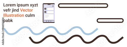 Digital communication, abstract art, mobile technology, app design, modern tech visuals, user interface. Abstract lines and a mobile screen. Digital communication and abstract art concept