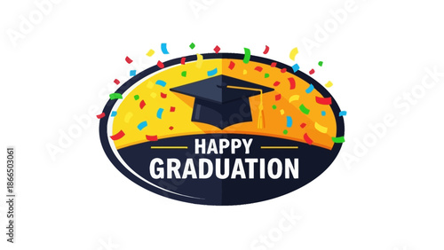 Happy Graduation Logo with Confetti Celebrating Academic Achievement and Success in Education