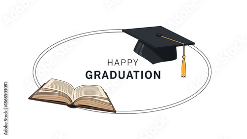 Happy Graduation A Conceptual Illustration of Education, Achievement, and Celebration