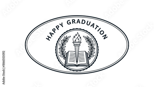 Happy Graduation Logo A Symbol of Achievement and New Beginnings in a Simple Oval Frame