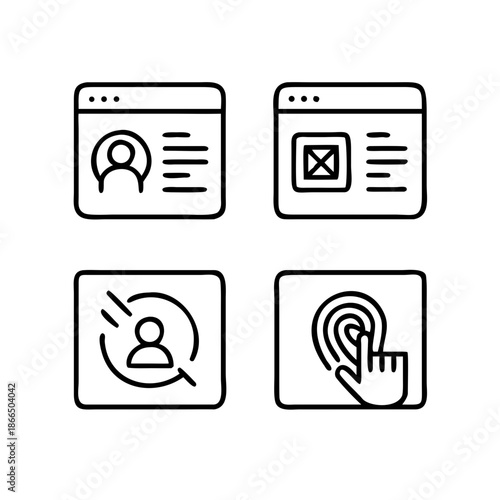 Set of four icons related to user profiles and identity verification