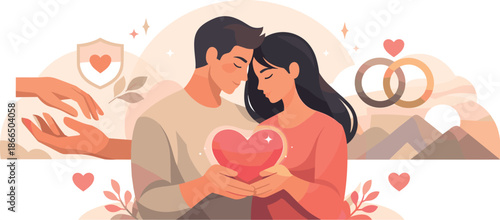 Modern Love Illustration. Clean modern illustration symbolizing true love through trust, unity, and heartfelt connection, modern