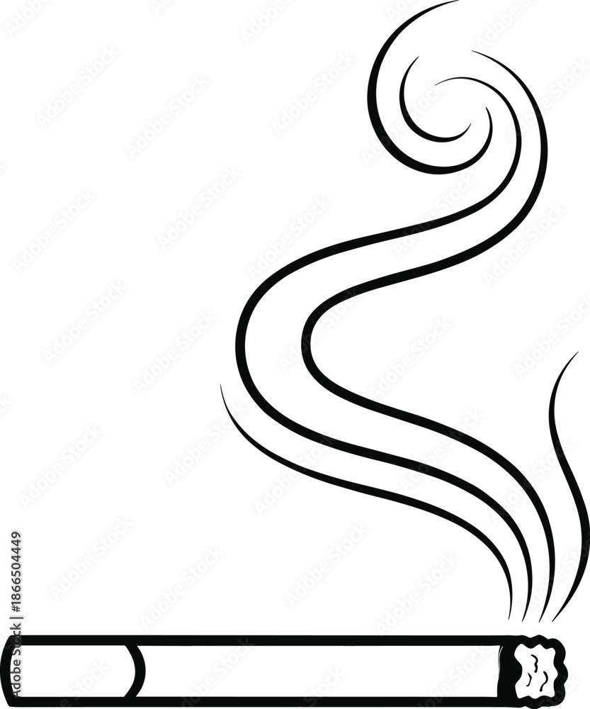 Fototapeta premium Cigarette with Smoke Continuous Line Illustration Minimal Outline Smoking Concept Vector Art
