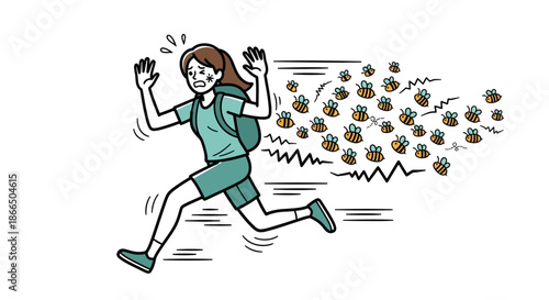 Woman Running Away from Bees Attack.