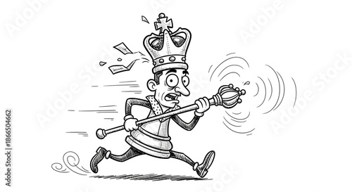 Man Wearing Crown Running with Sceptre.