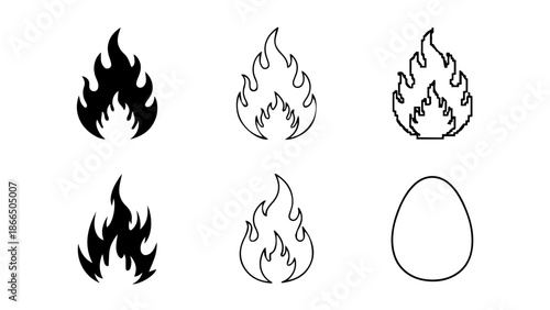 Collection of flame illustrations isolated on white background, Vector
