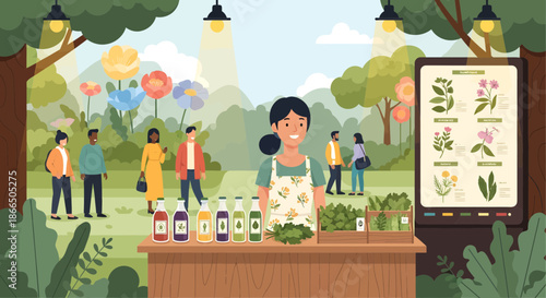 Farmers Market Stall with Fresh Produce and Local Goods.