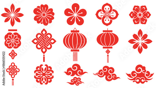 Traditional Chinese Lanterns and Floral Decorations