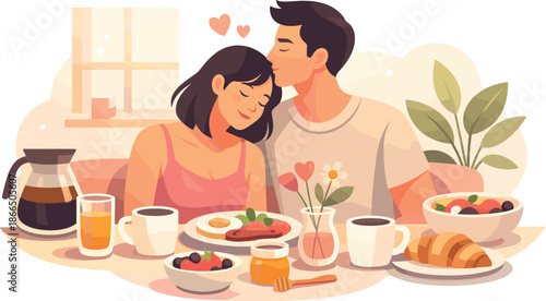 Breakfast Love Illustration. Clean modern illustration conveying breakfast love vibes through shared meals, morning intimacy, and