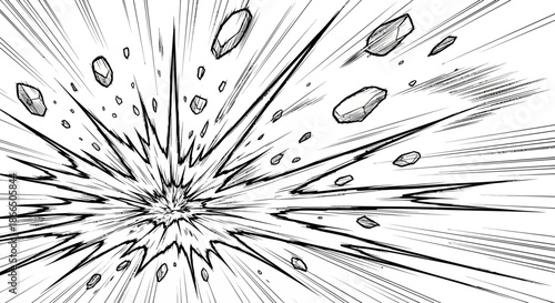 Black and White Explosion with Debris.