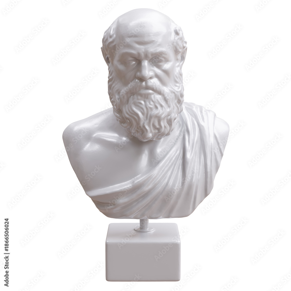 Obraz premium Socrates ancient greek philosopher statue, marble bust isolated on white, transparent, 3d
