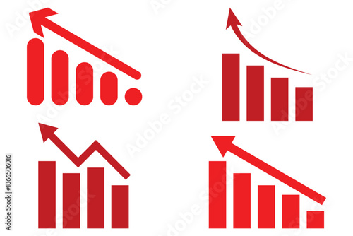 Stock market trend up and down arrows, financial graphs, and business investment growth and loss arrow, graph going up and down symbol with green and red arrows, vector illustration