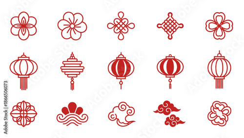 Traditional Chinese Lanterns and Cloud Decorations
