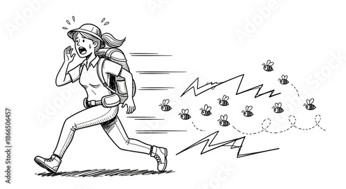 Woman Running from Bees in Panic Mode.