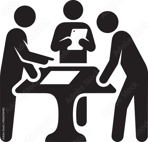 Man and woman working together in cafe silhouette illustration
