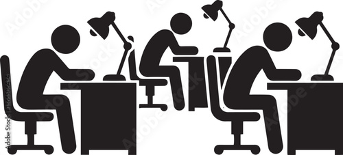 People working together in office silhouettes vector illustration