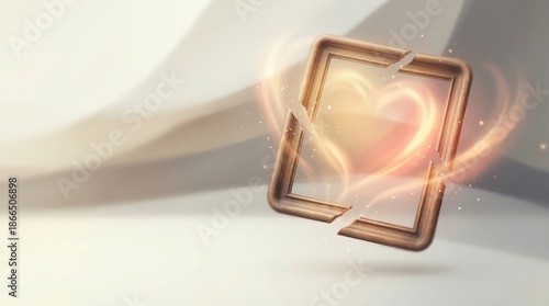 Broken picture frame with glowing heart inside