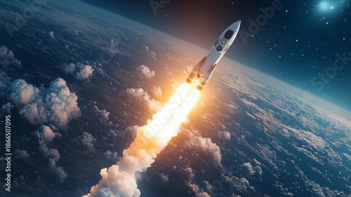 aerospace engineering, rocket launching into space with earth behind video