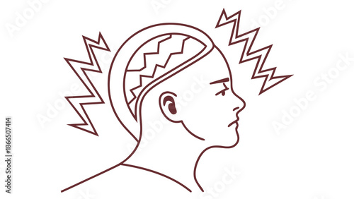 Headache migraine symbol, simple vector, line style SVG