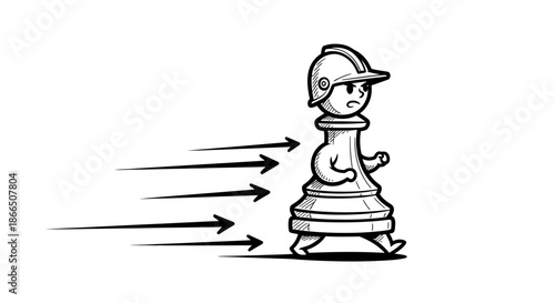 Cartoon Pawn Chess Piece Running Fast.
