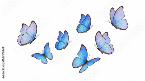Blue Butterfly Vector Illustration Set with Gradient Wings in Flight for Nature Decor, Beauty Themes, and Transformation Campaigns