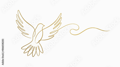 Minimalist Bird in Flight Vector Illustration with Golden Line for Peace-Themed Decor, Elegant Branding, and Nature-Inspired Design Projects