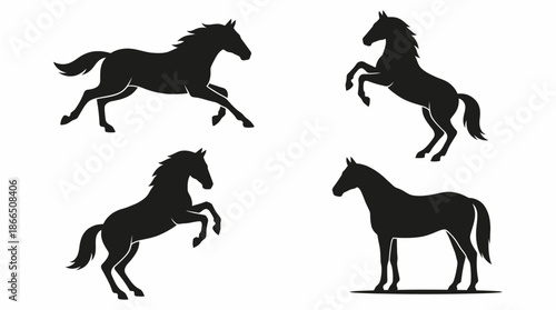 Horse Silhouette Vector Set with Galloping, Rearing, and Standing Poses for Wildlife Decor, Equine Education, and Animal-Themed Design Projects