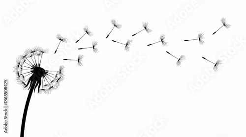 Dandelion Vector Illustration with Dispersing Seeds for Symbolic Art, Nature Decor, and Growth-Themed Design Projects