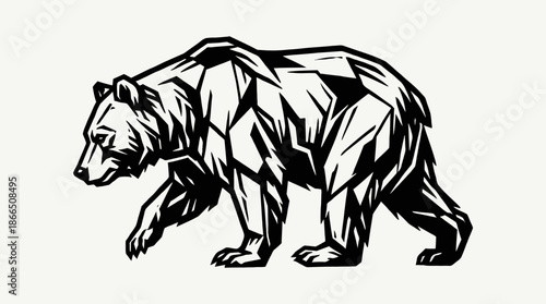 Geometric Bear Vector Illustration in Walking Pose with Angular Lines for Modern Branding, Tattoo Design, and Abstract Wildlife Projects