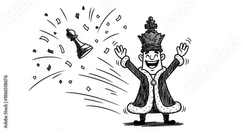 Cartoon King Celebrating with Bell Ringing.