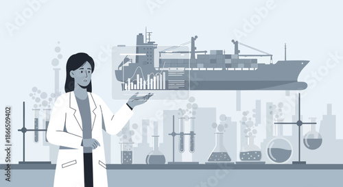 Scientist Analyzing Cargo Ship Data in a Laboratory Setting.