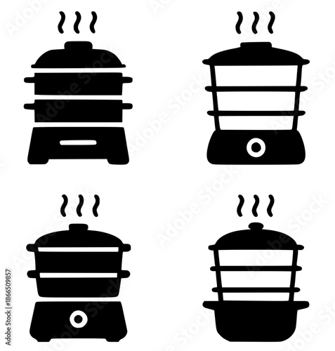 4 steamer illustration icons, silhouettes, transparent background