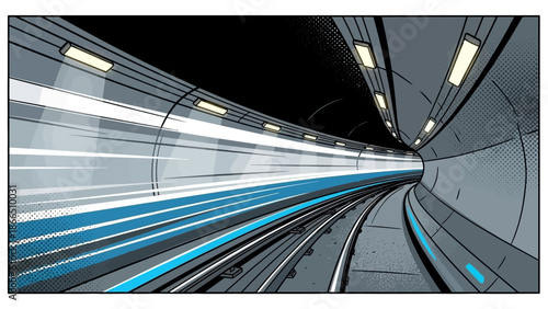 Dynamic comic style subway tunnel with motion blur effect