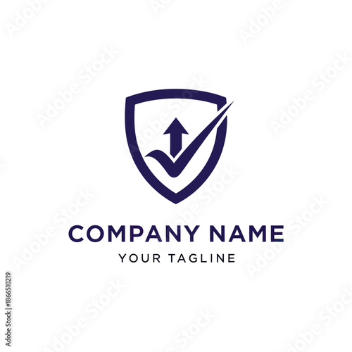 Shield Logo with Checkmark and Arrow.